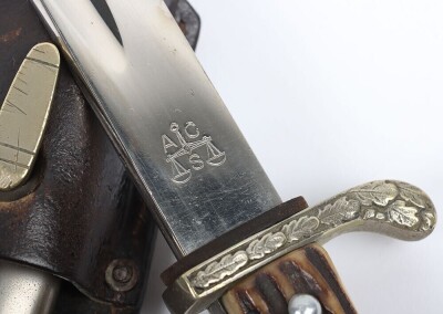 WW2 German Police Bayonet with Frog and Knot by Alexander Coppel, Solingen, good example of a standard Police bayonet with two piece stag horn grips with Police eagle to the centre of the grips. Eagle head pommel and cross guard with oakleaves relief. Hou - 10