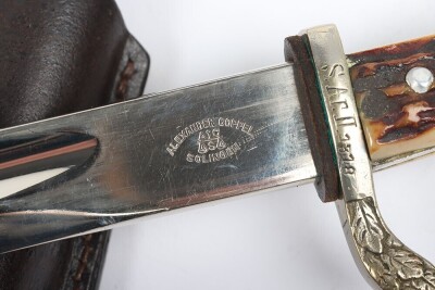 WW2 German Police Bayonet with Frog and Knot by Alexander Coppel, Solingen, good example of a standard Police bayonet with two piece stag horn grips with Police eagle to the centre of the grips. Eagle head pommel and cross guard with oakleaves relief. Hou - 11