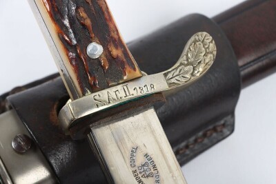 WW2 German Police Bayonet with Frog and Knot by Alexander Coppel, Solingen, good example of a standard Police bayonet with two piece stag horn grips with Police eagle to the centre of the grips. Eagle head pommel and cross guard with oakleaves relief. Hou - 12