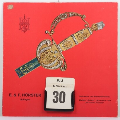 Third Reich Period Dagger and Sword Manufacturer E & F Horster, Solingen, Company Promotional Calendar,