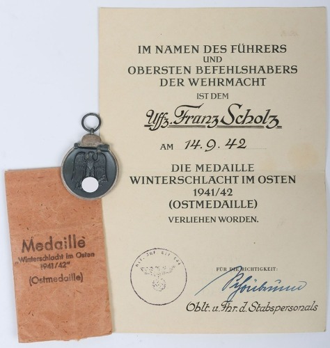 WW2 German Eastern Front Campaign Medal and Award Citation,