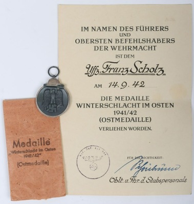 WW2 German Eastern Front Campaign Medal and Award Citation, - 2