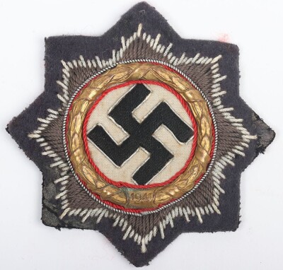 WW2 German Luftwaffe Issue Cloth Grade German Cross in Gold (Deutsches Kreuz) - 2