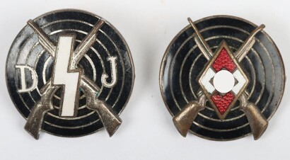 Two Third Reich Hitler Youth (Hitlerjugend) & Deutsches Jungvolk Shooting Badges