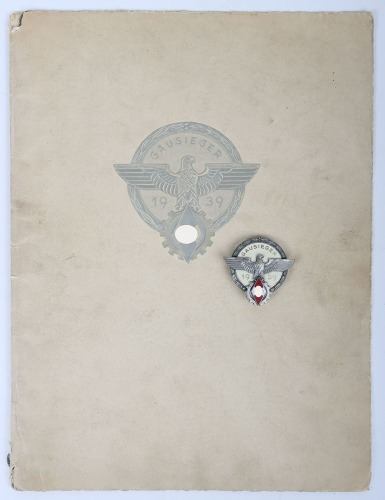 Third Reich 1939 Hitler Youth (Hitlerjugend) Gausieger Award by G. Brehmer with Award Certificate and Original Presentation Folder to Gausieger Heinrich Burger