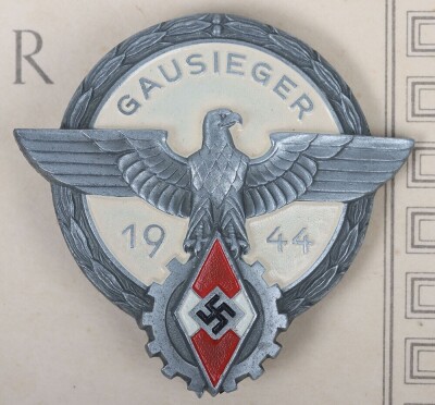 Third Reich 1944 Hitler Youth (Hitlerjugend) Gausieger Award by G. Brehmer with Rare Award Certificate to Gausieger Heinz Bauer - 3