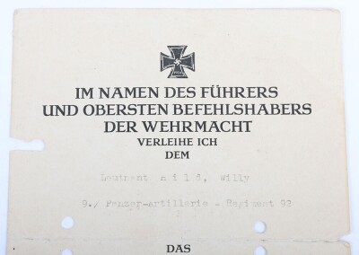 WW2 German Tank Destruction Badge and Award Document Group to Leutnant Willy Hild, Member of Panzer-Artillerie-Regiment 92 - 10