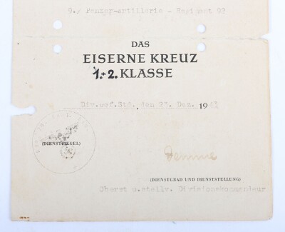 WW2 German Tank Destruction Badge and Award Document Group to Leutnant Willy Hild, Member of Panzer-Artillerie-Regiment 92 - 11