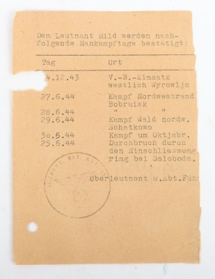 WW2 German Tank Destruction Badge and Award Document Group to Leutnant Willy Hild, Member of Panzer-Artillerie-Regiment 92 - 13