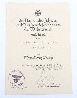 WW2 German Luftwaffe Award and Document Grouping to Leutnant Arnim Ziegler, Transport Pilot and Stalingrad Veteran - 14
