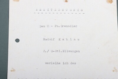 WW2 German Infantry Assault Badge in Silver by Steinhauer & L&uuml;ck with SS-Btl Ellwangen Award Document to SS-Pz. Gren. Rudolf Kahlau - 5