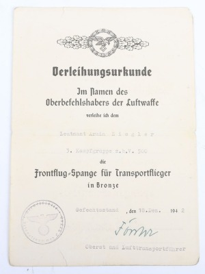 WW2 German Luftwaffe Award and Document Grouping to Leutnant Arnim Ziegler, Transport Pilot and Stalingrad Veteran - 4