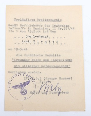WW2 German Luftwaffe Award and Document Grouping to Leutnant Arnim Ziegler, Transport Pilot and Stalingrad Veteran - 11
