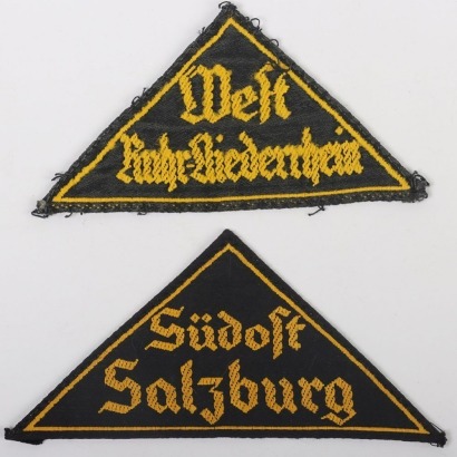 Third Reich Hitler Youth (Hitler Jugend) District Triangles &ldquo;S&uuml;dost Salzburg&rdquo; and &ldquo;West Ruhr-Niederrhein&rdquo;