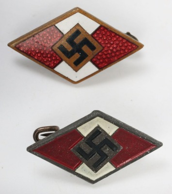 Two Third Reich Hitler Youth (Hitler Jugend) Membership Diamond Badges - 2