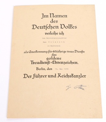 WW2 German Reichsbahn (Railway) Armband and 40 Year Certificate - 3