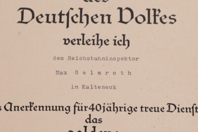 WW2 German Reichsbahn (Railway) Armband and 40 Year Certificate - 4