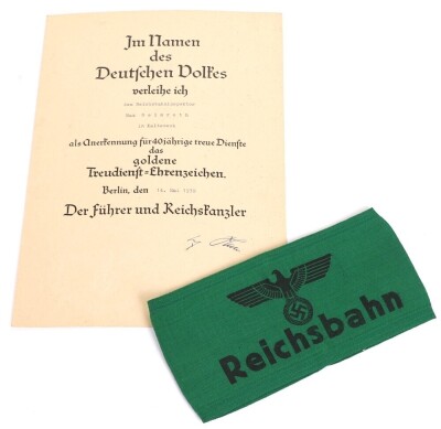WW2 German Reichsbahn (Railway) Armband and 40 Year Certificate - 10