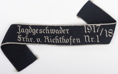 Rare WW2 German Luftwaffe Commemorative Tunic Cuff Title of Jagdgeschwader v. Richthofen 1917/18 for NCO's