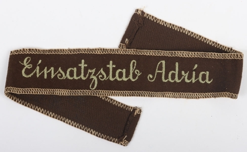 Rare WW2 German Kriegsmarine Tunic Cuff Title &ldquo;Einsatzstab Adria&rdquo;.