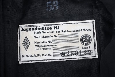Third Reich Hitler Youth (Hitlerjugend) Blue Wool M43-Style Field Cap with RZM Label - 7