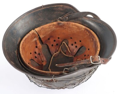 WW2 German Luftwaffe M40 Camouflaged Helmet with Wire Basket. - 16