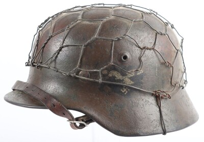 WW2 German Luftwaffe M40 Camouflaged Helmet with Wire Basket. - 2