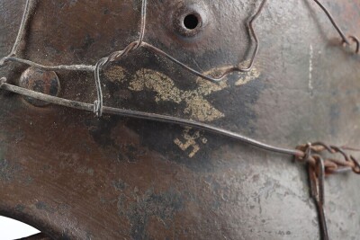 WW2 German Luftwaffe M40 Camouflaged Helmet with Wire Basket. - 3