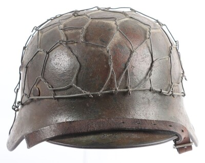 WW2 German Luftwaffe M40 Camouflaged Helmet with Wire Basket. - 4