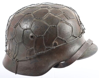 WW2 German Luftwaffe M40 Camouflaged Helmet with Wire Basket. - 5