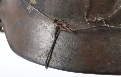 WW2 German Luftwaffe M40 Camouflaged Helmet with Wire Basket. - 8