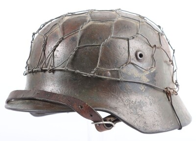 WW2 German Luftwaffe M40 Camouflaged Helmet with Wire Basket. - 11