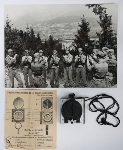Boxed Hitler Youth (Hitlerjugend) &ldquo;Marsch-Kompass&rdquo; with Period Press Photograph Showing the Compass in Use.