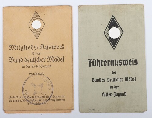 Third Reich Hitler Youth / BDM (Female Organisation) Membership Card and BDM Leader Card to Unterscharf&uuml;hrerin Luise Hillmer from District Oldernburg (91).