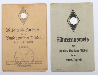 Third Reich Hitler Youth / BDM (Female Organisation) Membership Card and BDM Leader Card to Unterscharf&uuml;hrerin Luise Hillmer from District Oldernburg (91).