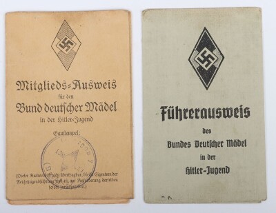 Third Reich Hitler Youth / BDM (Female Organisation) Membership Card and BDM Leader Card to Unterscharf&uuml;hrerin Luise Hillmer from District Oldernburg (91). - 2