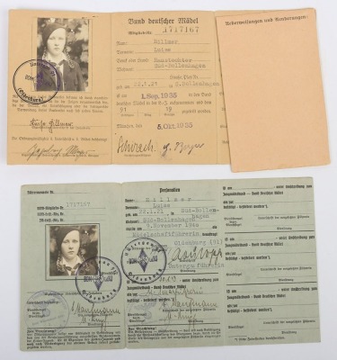 Third Reich Hitler Youth / BDM (Female Organisation) Membership Card and BDM Leader Card to Unterscharf&uuml;hrerin Luise Hillmer from District Oldernburg (91). - 3