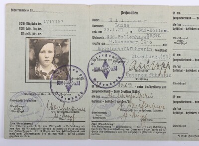 Third Reich Hitler Youth / BDM (Female Organisation) Membership Card and BDM Leader Card to Unterscharf&uuml;hrerin Luise Hillmer from District Oldernburg (91). - 5
