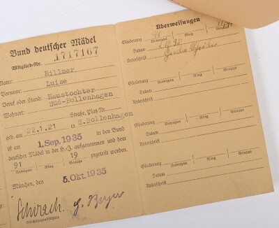 Third Reich Hitler Youth / BDM (Female Organisation) Membership Card and BDM Leader Card to Unterscharf&uuml;hrerin Luise Hillmer from District Oldernburg (91). - 6