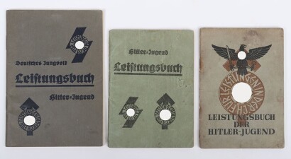 Grouping of 3 Third Reich Hitler Youth (Hitlerjugend) Proficiency Award Booklets and a Cloth RZM Proficiency Badge