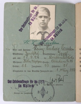 Grouping of 3 Third Reich Hitler Youth (Hitlerjugend) Proficiency Award Booklets and a Cloth RZM Proficiency Badge - 4