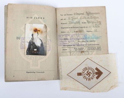 Grouping of 3 Third Reich Hitler Youth (Hitlerjugend) Proficiency Award Booklets and a Cloth RZM Proficiency Badge - 5