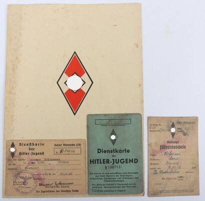 Third Reich Hitler Youth / Deutsches Jungvolk Paperwork Grouping to Oberhordenf&uuml;hrer Werner H&ouml;hlemann, Bann K&ouml;then (411)