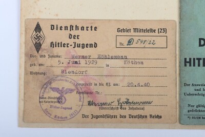 Third Reich Hitler Youth / Deutsches Jungvolk Paperwork Grouping to Oberhordenf&uuml;hrer Werner H&ouml;hlemann, Bann K&ouml;then (411) - 3