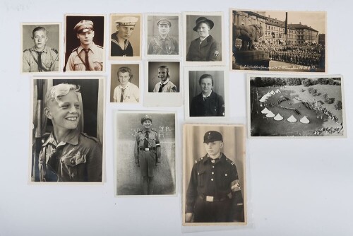 Grouping of 13 Period Original Private Hitler Youth, DJ and BDM Photographs and Postcards