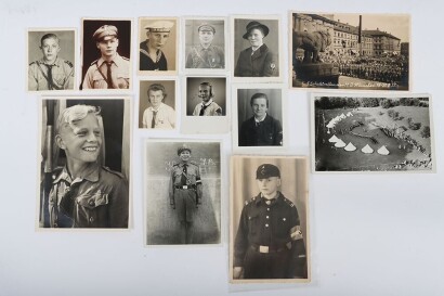 Grouping of 13 Period Original Private Hitler Youth, DJ and BDM Photographs and Postcards