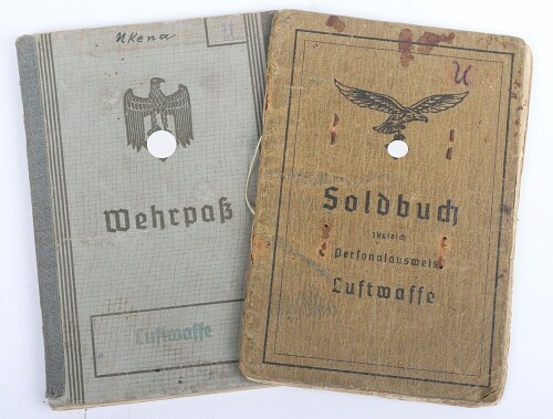 WW2 German Luftwaffe Soldbuch and Wehrpass to Feldw. Ukena, member of the ground personal of Schlachtgeschwader 1 & 2 and later Panzer Schlachtgeschwader 9!