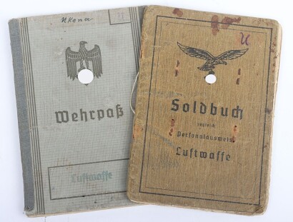 WW2 German Luftwaffe Soldbuch and Wehrpass to Feldw. Ukena, member of the ground personal of Schlachtgeschwader 1 & 2 and later Panzer Schlachtgeschwader 9!