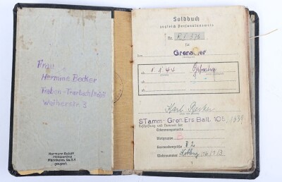 WW2 German Soldbuch Grouping to Gefr. Karl Becker, Festungs-Bataillon 923 and later Panzergrenadier-Regiment 12 - 3