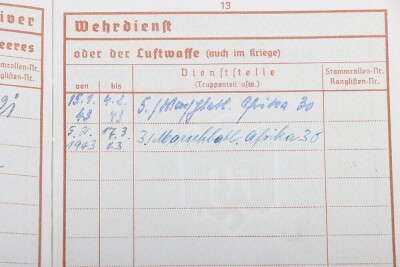 WW2 German Wehrpass to Uffz. Heinrich Wiele, Flak-Btl. 605, later service in Afrika - 9